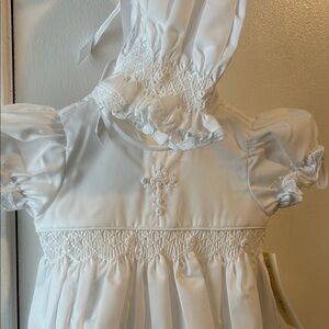 White Baby Dress with Bonnet
